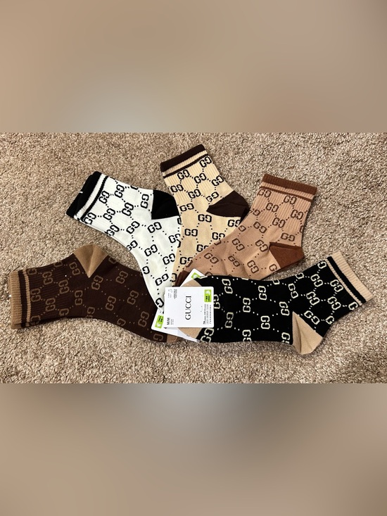 Fashion Accessories - Fashion GG Brown Logo Crew Sock - Choose 1